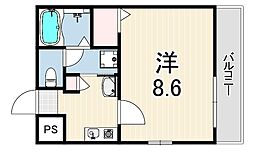 ヘーベル湊川 1Kの間取図画像