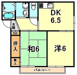 リビング六甲ウエストA 2DKの間取図画像
