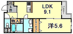 テラコート北野坂 1LDKの間取図画像