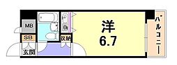 朝日プラザαポート神戸 ワンルームの間取図画像