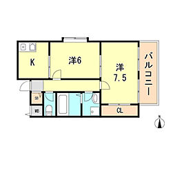 メゾン・ティファニー 2DKの間取図画像