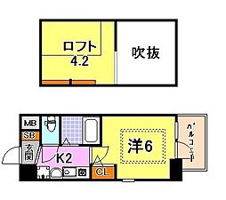 エステムコート三宮駅前ラドゥー 1Kの間取図画像