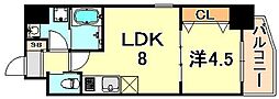 エステムコート三宮駅前2アデシオン 1LDKの間取図画像