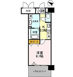 新神戸ヴィータ 1Kの間取図画像