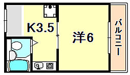 レディースヴィラ福原 1Kの間取図画像