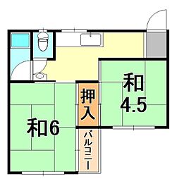 中野マンション 2DKの間取図画像