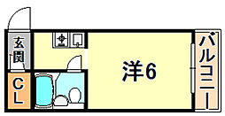 コスモメイト北野 1Kの間取図画像