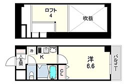 エステムコート三宮EAST2リベルテ 1Kの間取図画像