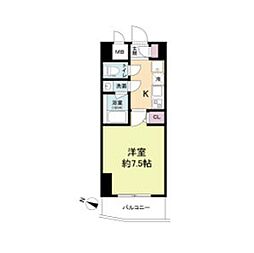 アプリーレ三宮イースト 1Kの間取図画像