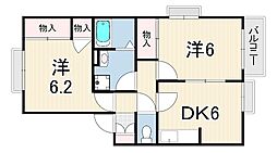 プレミール真野 2DKの間取図画像