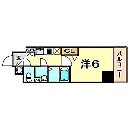 プレサンス三宮エレガンシア 1Kの間取図画像