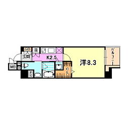 レジディア神戸磯上 1Kの間取図画像