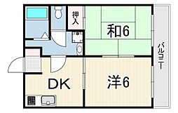 ロイヤルコート山本通 2DKの間取図画像
