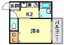 ヒルズ山下2 1Kの間取図画像
