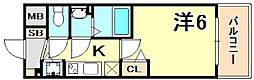 プレサンスジェネ新神戸ステーションフロント 1Kの間取図画像