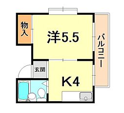 グランディアみなと六甲 1Kの間取図画像