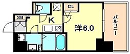 エスリード神戸三宮 1Kの間取図画像
