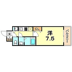 プレサンス三宮フラワーロード 1Kの間取図画像
