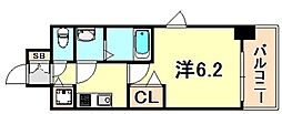 プレサンスKOBEティアラ 1Kの間取図画像