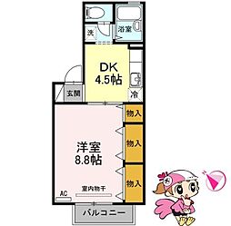 フロラシオン川内1 1DKの間取図画像