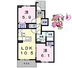 フランメゾン南沖洲B 2LDKの間取図画像