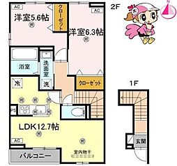 グランツ上福万 A棟 2LDKの間取図画像