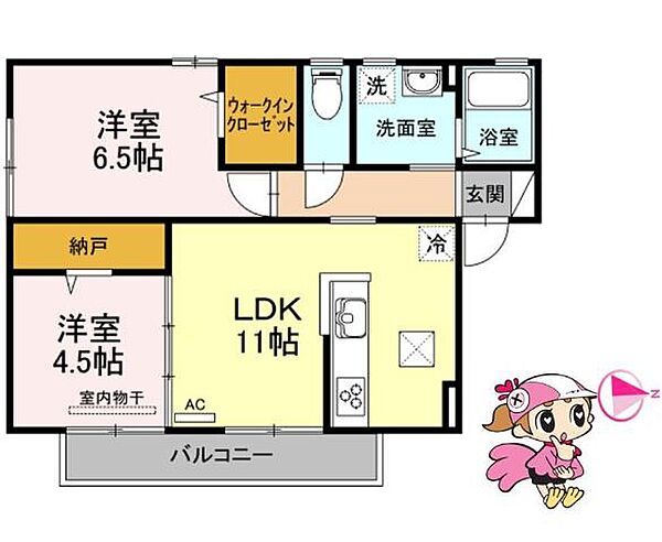 徳島県板野郡藍住町東中富字東傍示(賃貸アパート2LDK・1階・53.84㎡)の写真 その2