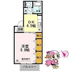 フロラシオン川内2 1DKの間取図画像