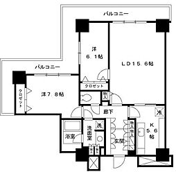 パシフィックロイヤルコートみなとみらいオーシャンタワー 22階2LDKの間取り