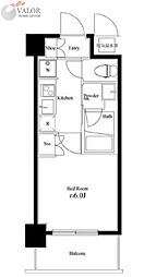 ハーモニーレジデンス武蔵小杉 6階1Kの間取り