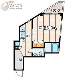 アビタシオンサノ 1Kの間取図画像