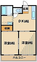 ハイツみなみもうり 2DKの間取図画像