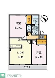 ドミール多摩境C 2LDKの間取図画像