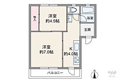 土橋住宅 2DKの間取図画像