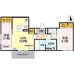 三木市大塚1丁目アパート 2LDKの間取図画像