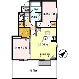 クローバー・シャトレ 2LDKの間取図画像