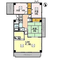 コーポ堂の前 3LDKの間取図画像