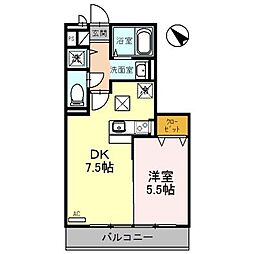 パークハイム参番館B 1DKの間取図画像