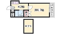 あさひハイツ加古川 1Kの間取図画像