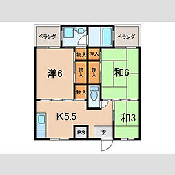サンライズ高砂4号棟 3Kの間取図画像