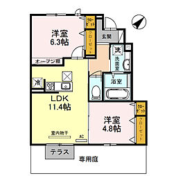 サニーコート加佐弐番館 2LDKの間取図画像
