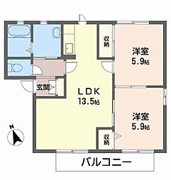 ディアス中島A棟 2LDKの間取図画像