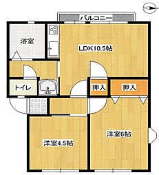河原サンハイツB 2LDKの間取図画像