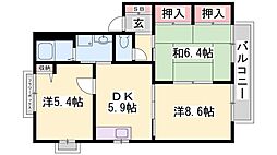 ハーモニーハイツB棟 3DKの間取図画像