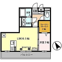 グレイシャス 1LDKの間取図画像