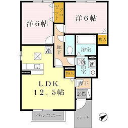 グランモア航B棟 2LDKの間取図画像