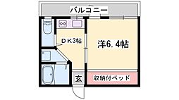 ヒルハイツA棟 1DKの間取図画像
