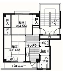 ビレッジハウス小坂3号棟 2Kの間取図画像