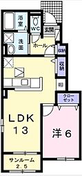 ソレイユA 1LDKの間取図画像