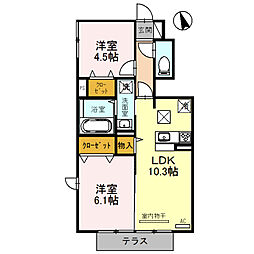 エソラソレーユ田寺東 2LDKの間取図画像